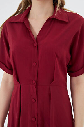 Kısa Kollu Düğmeli Modal Elbise 