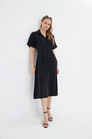 Kısa Kollu Düğmeli Modal Elbise 