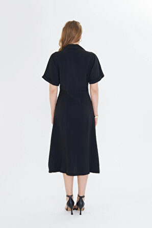 Kısa Kollu Düğmeli Modal Elbise 