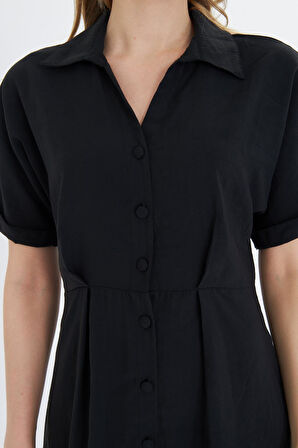 Kısa Kollu Düğmeli Modal Elbise 