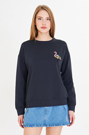 Flamingo Baskılı İki İplik Sweatshirt 