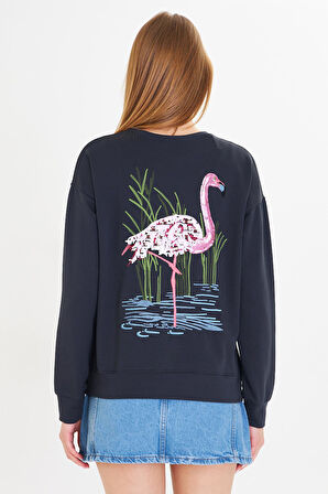 Flamingo Baskılı İki İplik Sweatshirt 