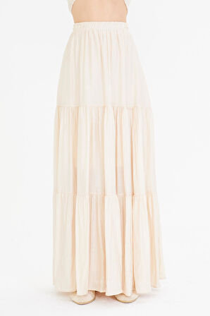 Çizgili Fırfırlı Uzun Etek 