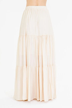 Çizgili Fırfırlı Uzun Etek 