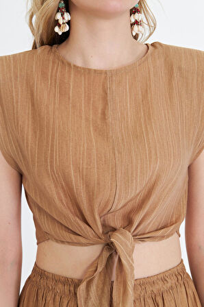 Çizgili Önü Bağlamalı Bluz