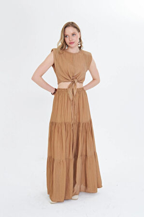 Çizgili Önü Bağlamalı Bluz