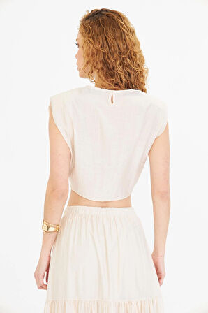 Çizgili Önü Bağlamalı Bluz 