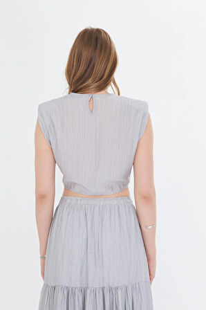 Çizgili Önü Bağlamalı Bluz 