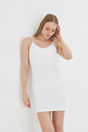 Saten Askı Detaylı Düz Mini Elbise 