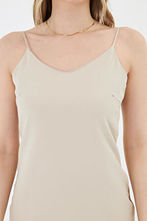 Saten Askı Detaylı Düz Mini Elbise 