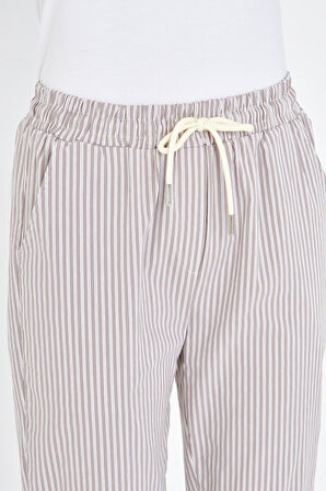 Lastikli Çizgili Chino Pantolon