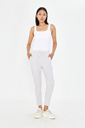 Lastikli Çizgili Chino Pantolon