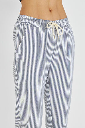 Lastikli Çizgili Chino Pantolon