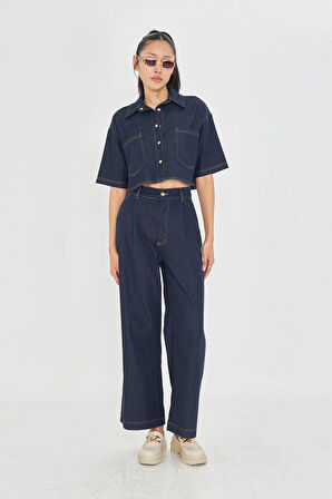 Cepli Kısa Kollu Denim Gömlek 