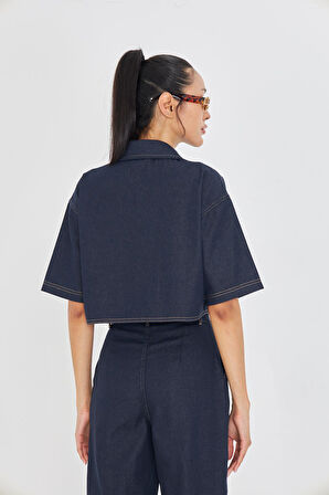 Cepli Kısa Kollu Denim Gömlek 