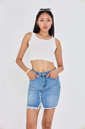 Yırtmaçlı Mini Denim Etek