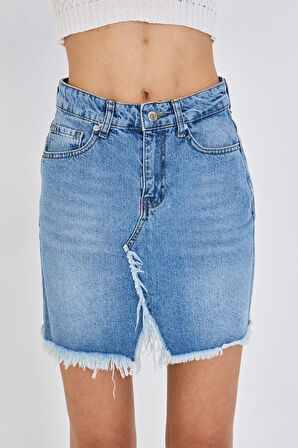 Yırtmaçlı Mini Denim Etek