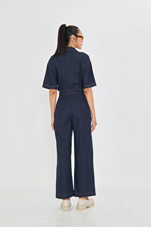 Yüksek Bel Palazzo Denim Pantolon - Gri