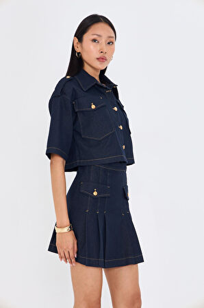 Düğme Detaylı Cepli Denim Gömlek