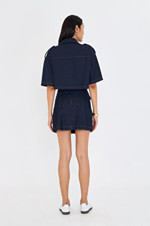 Düğme Detaylı Cepli Denim Gömlek