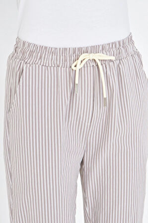 Lastikli Çizgili Chino Pantolon