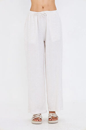 Bol Paça Keten Görünümlü Pantolon