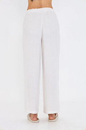 Bol Paça Keten Görünümlü Pantolon