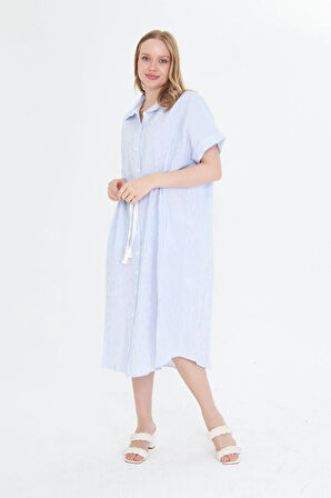 Beli İpli Gofre Elbise 