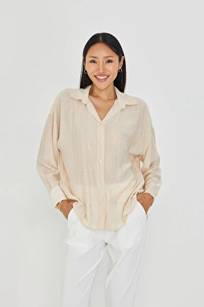 Taşlı Çizgili Rayon Gömlek