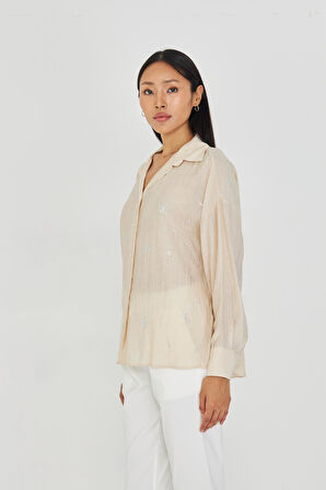 Taşlı Çizgili Rayon Gömlek