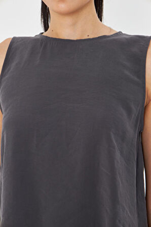 Asimetrik Kesim Sıfır Kol Bluz - Antrasit