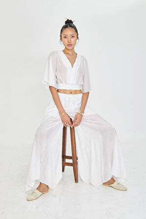 Parçalı Bağcıklı İnce Pantolon