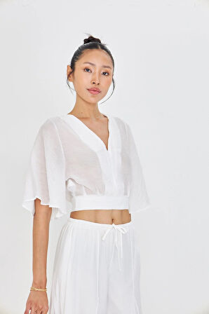 V Yaka Sırt Dekolteli Bluz