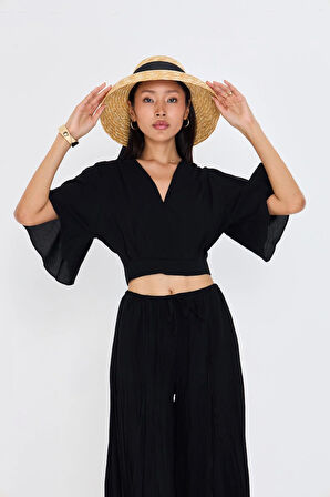 V Yaka Sırt Dekolteli Bluz