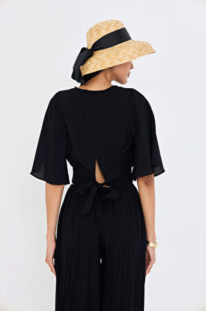 V Yaka Sırt Dekolteli Bluz