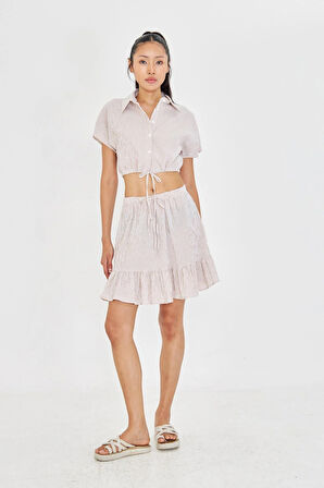 Beli İpli Crop Gofre Gömlek