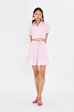 Beli İpli Crop Gofre Gömlek