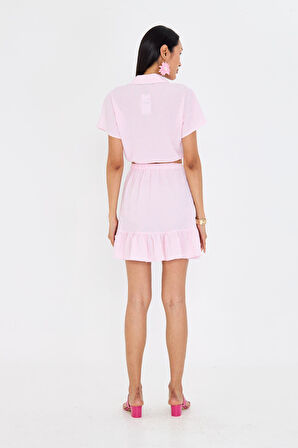 Beli İpli Crop Gofre Gömlek