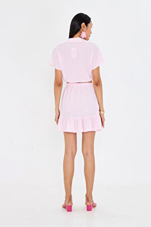 Beli İpli Crop Gofre Gömlek