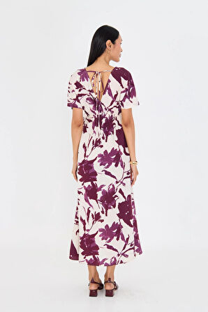 Astarsız Cep Detaylı Çiçek Baskılı Elbise