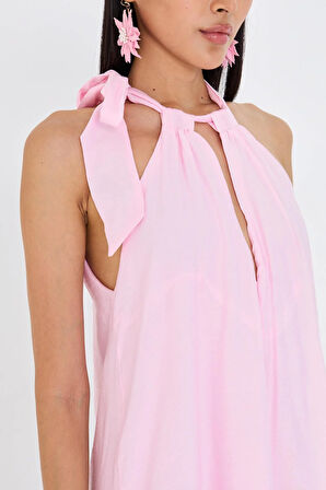 Önü Bağlamalı Sıfır Kol Elbise