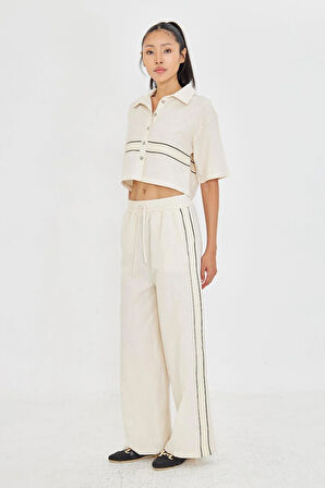 Dantel Detaylı Keten Görünümlü Pantolon