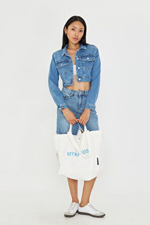 Taş İşlemeli Crop Denim Ceket