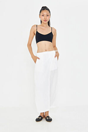 Etek Detaylı Keten Görünümlü Pantolon