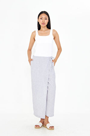 Etek Detaylı Keten Görünümlü Pantolon