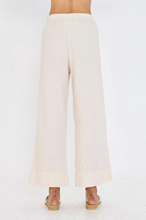 Dantel Şeritli Keten Görünümlü Pantolon