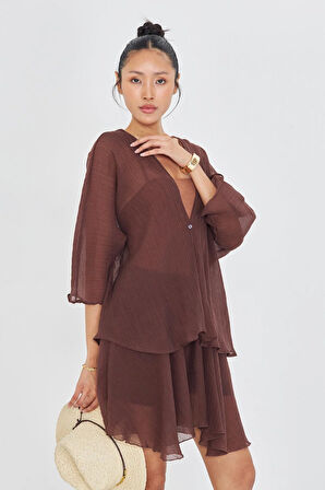 Tek Düğmeli Kırışık Kimono