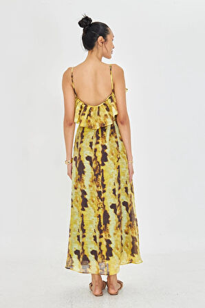 Desenli Askılı Elbise