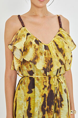 Desenli Askılı Elbise