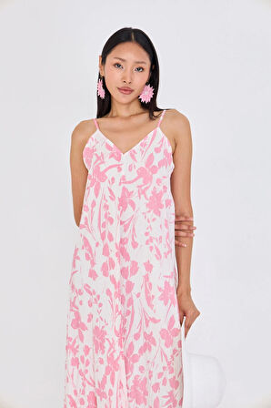 Ayarlanabilir Askılı Desenli Elbise